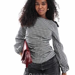 ‼️SOLD‼️ASOS Black & White Gingham Long-Sleeve Ruched Top